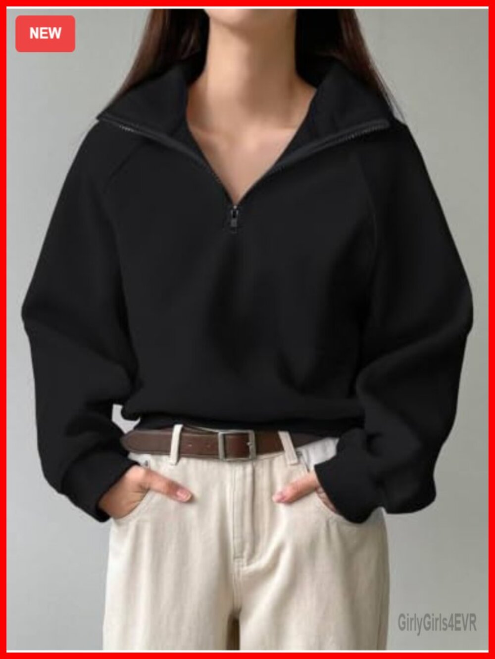 Relaxed Fit Zip Collar Long Sleeve Sweatshirt Casual Top